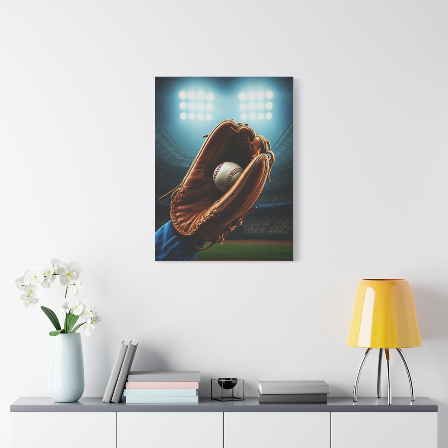 Baseball Glove Catch Under Stadium Lights Wall Art & Canvas Prints