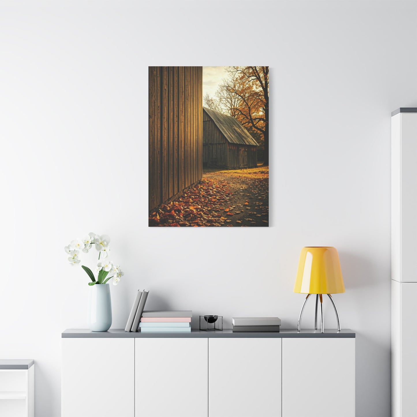 Autumn Path Beside the Old Barn Wall Art & Canvas Prints