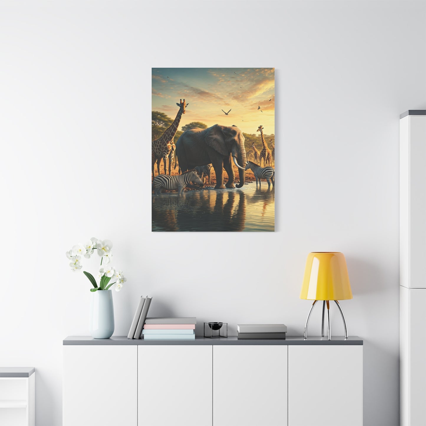 Safari Elephant Gathering at Waterhole Wall Art & Canvas Prints