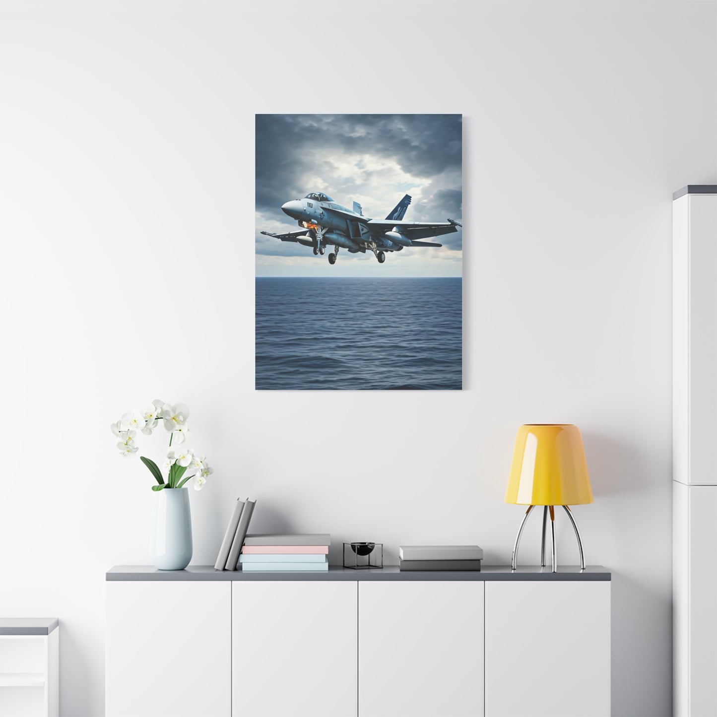 Fighter Jet Above Open Sea Wall Art & Canvas Prints