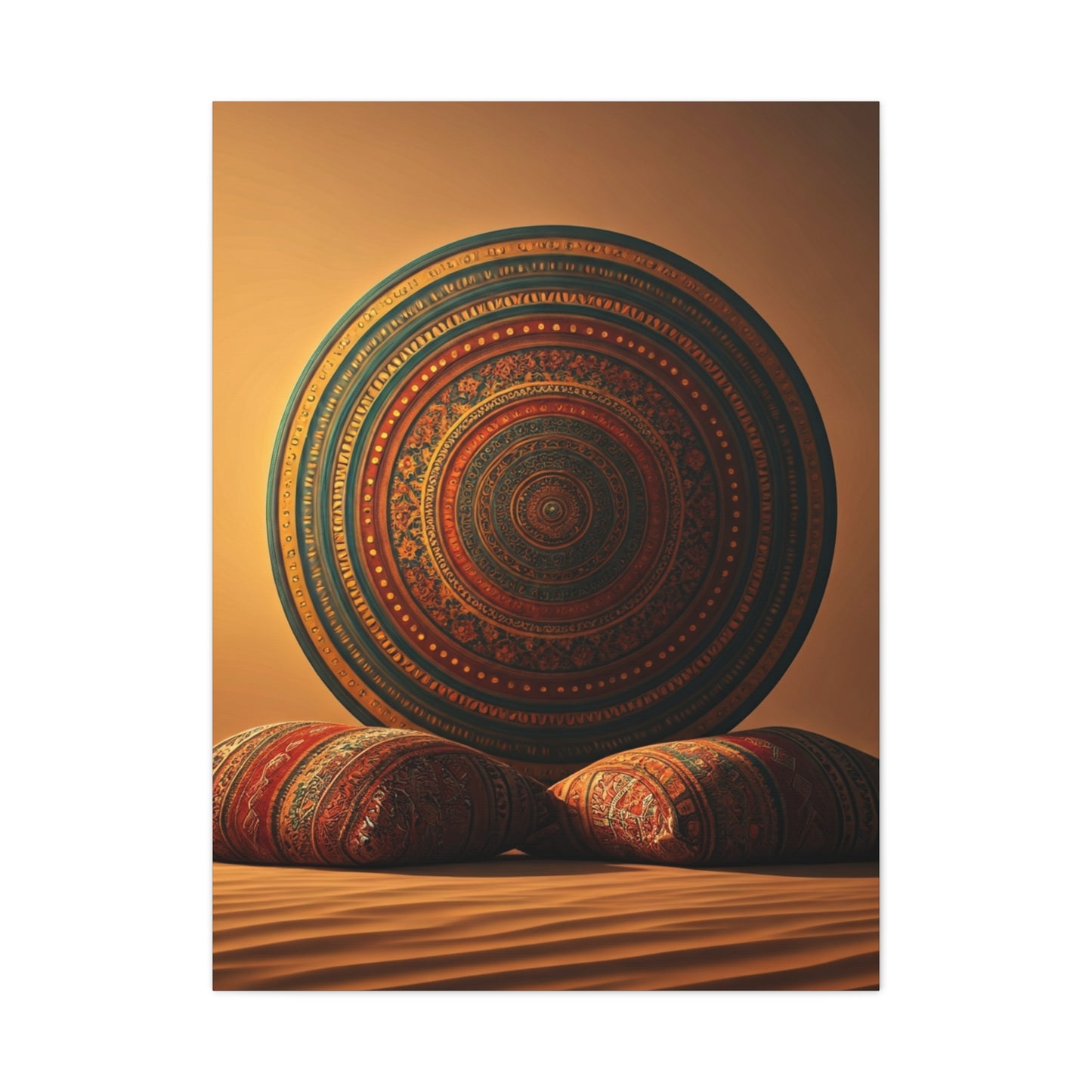 Sacred Mandala Resting in Sand Wall Art & Canvas Prints