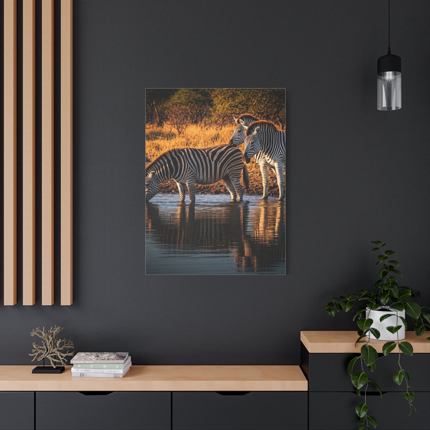 Zebra Pair at the Water’s Edge Wall Art & Canvas Prints