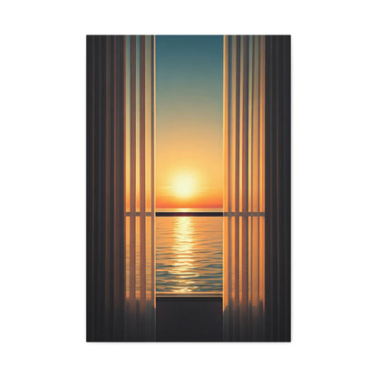 Golden Horizon Through Sheer Curtains Wall Art & Canvas Prints