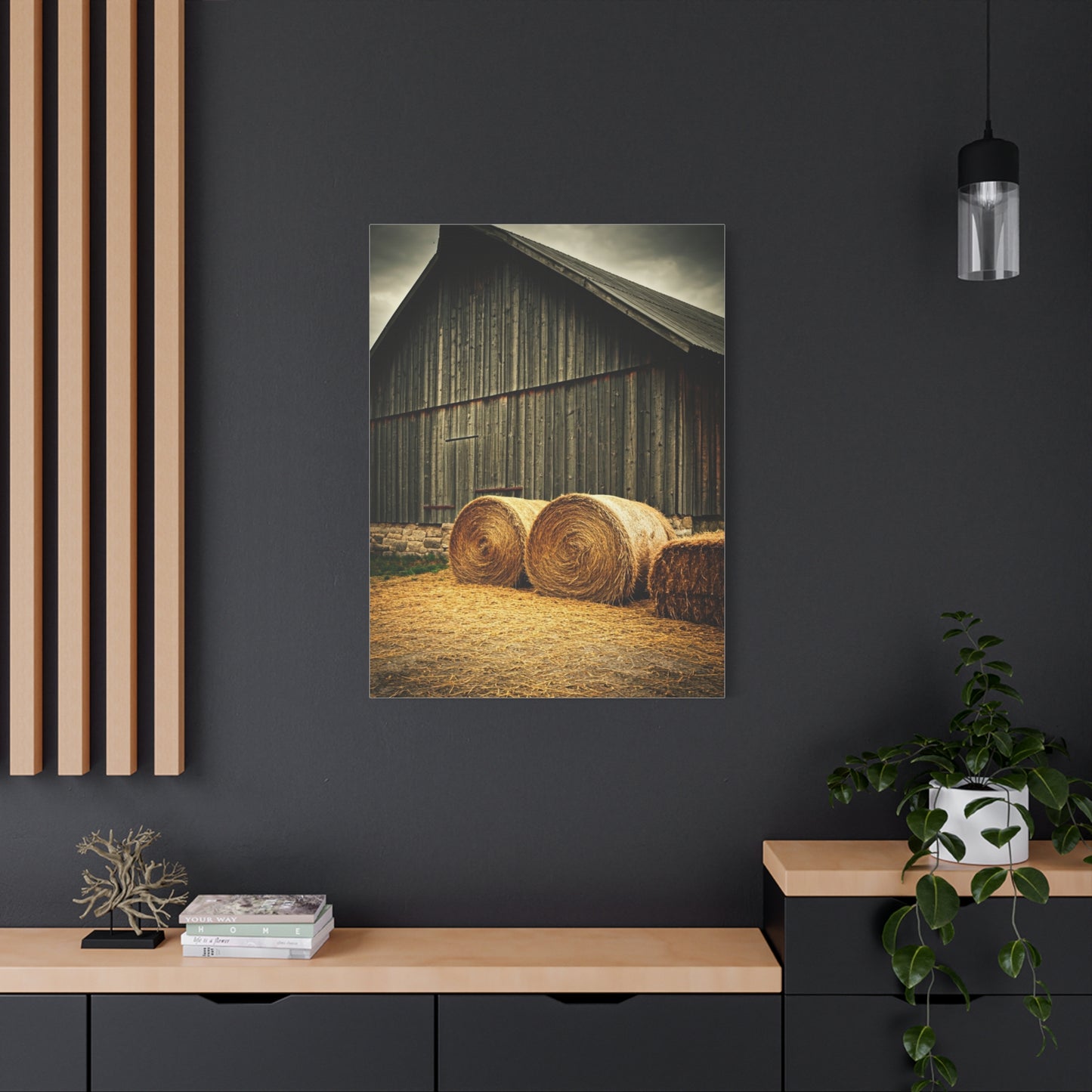 Hay Bales Resting by the Old Barn Wall Art & Canvas Prints