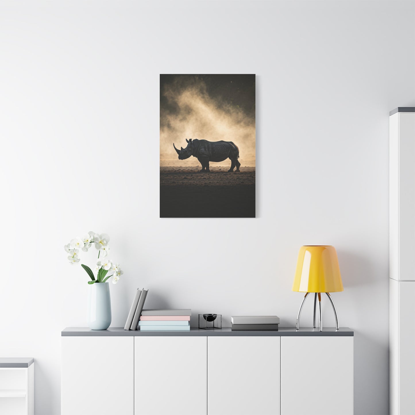 Rhino in Golden Dust Wilderness Wall Art & Canvas Prints