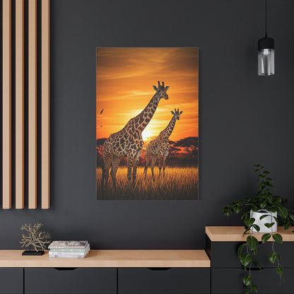 Giraffe Family at Golden Sunset Wall Art & Canvas Prints
