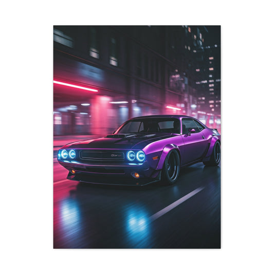 1970 Dodge Challenger Widebody Neon District Run Wall Art & Canvas Prints