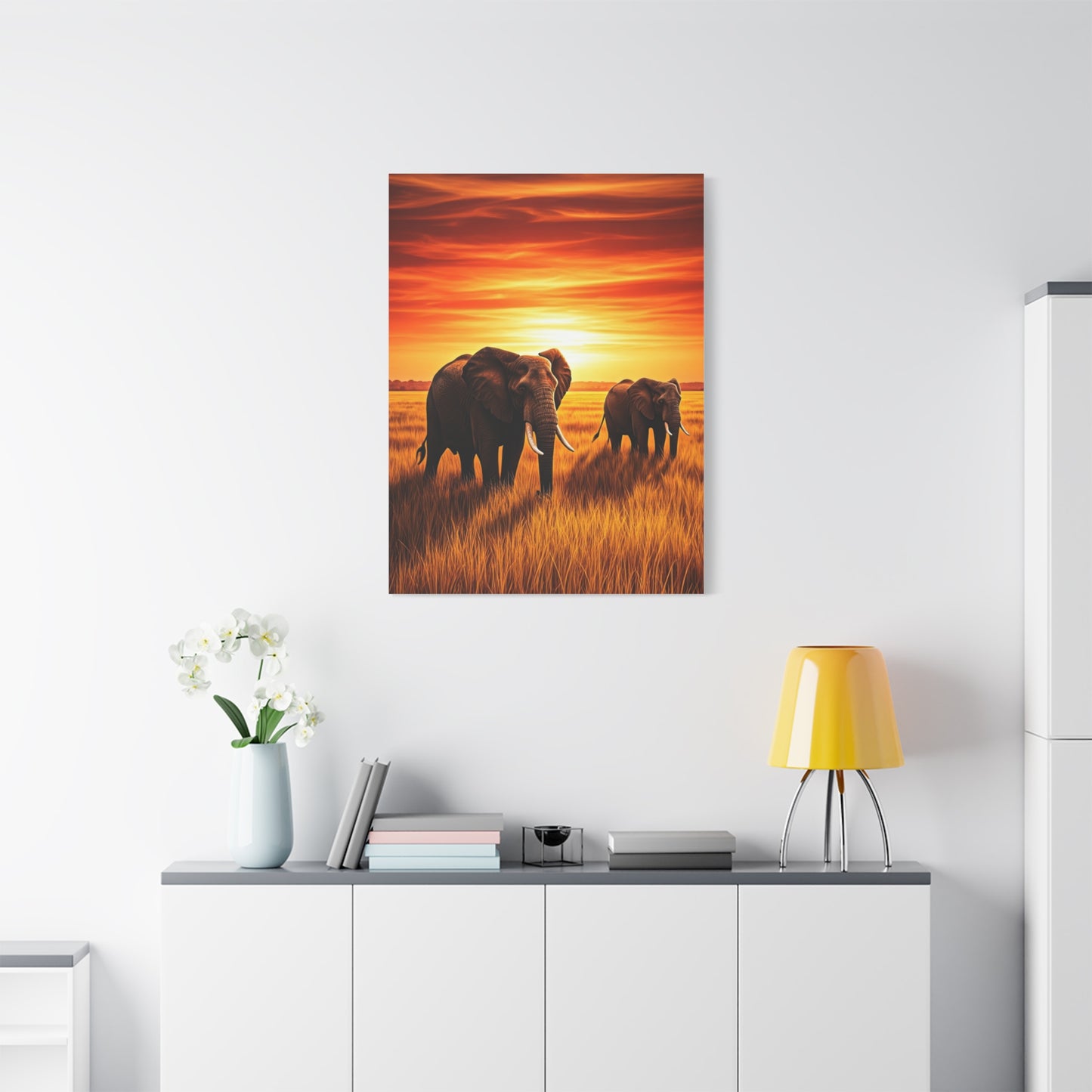 Elephant Herd at Sunset Plains Wall Art & Canvas Prints