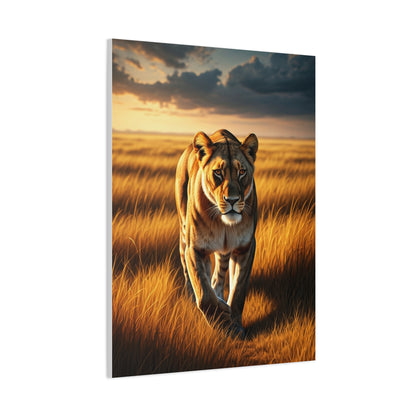 Majestic Lion Walking Through Savannah Grass Wall Art & Canvas Prints