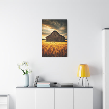 Golden Wheatfield Barn at Sunset Wall Art & Canvas Prints