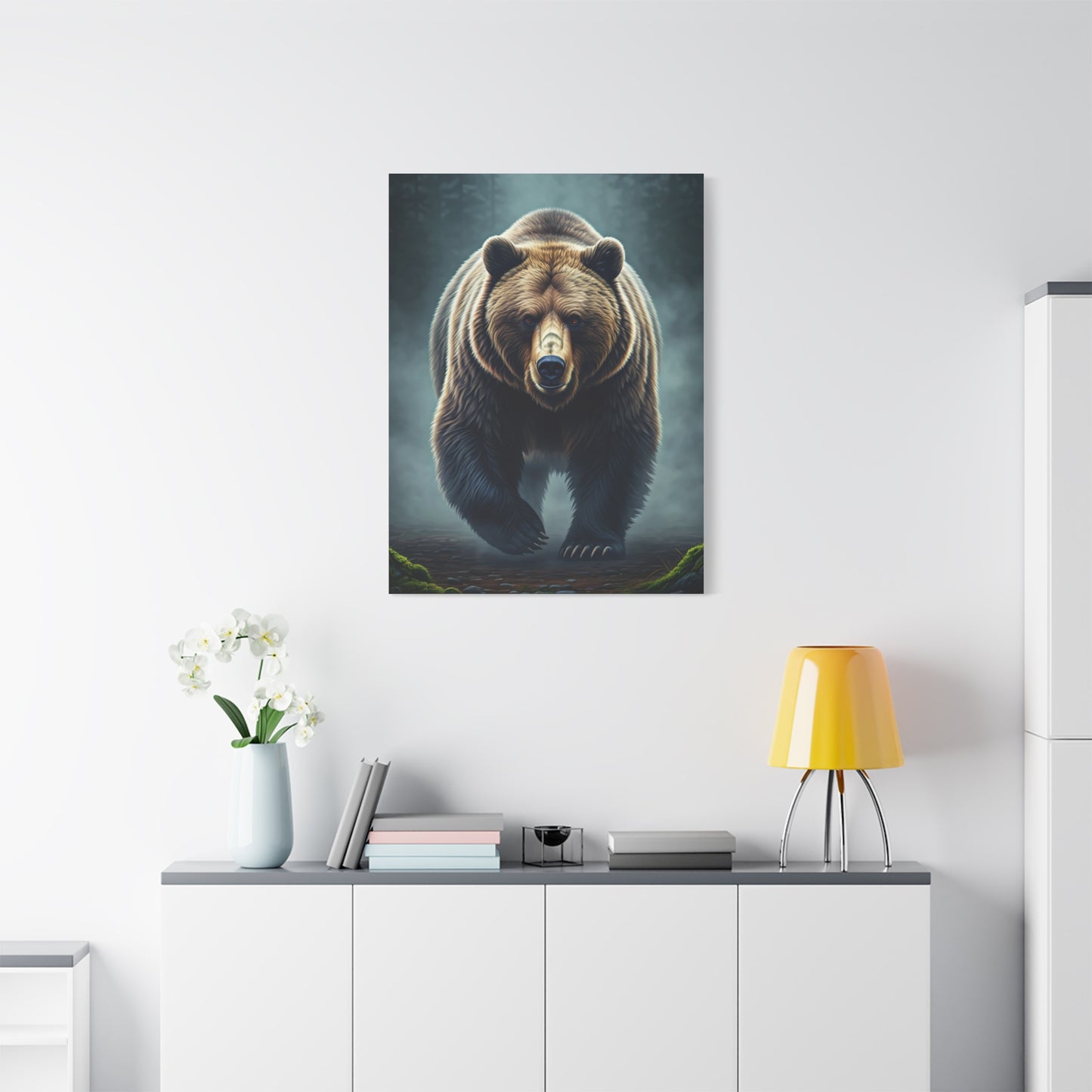 Charging Grizzly Through Mist Wall Art & Canvas Prints