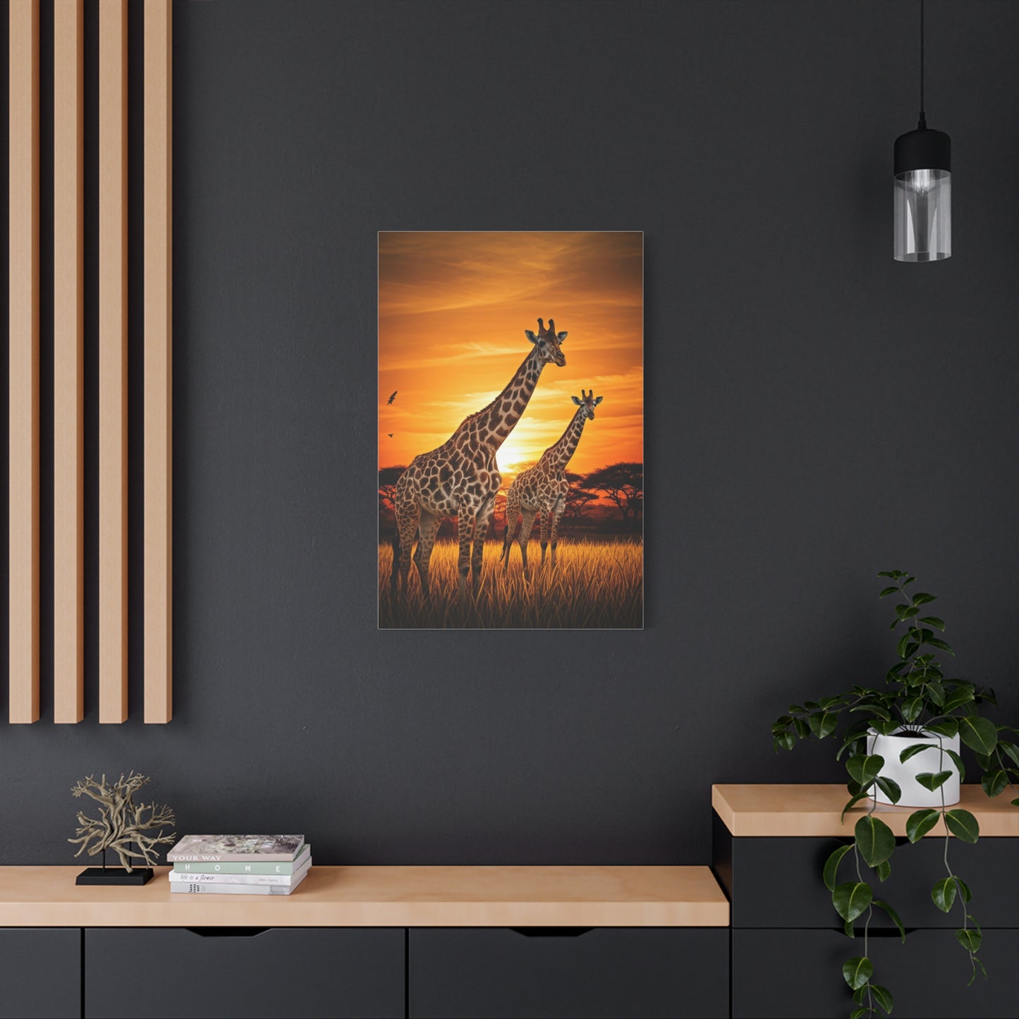 Giraffe Family at Golden Sunset Wall Art & Canvas Prints