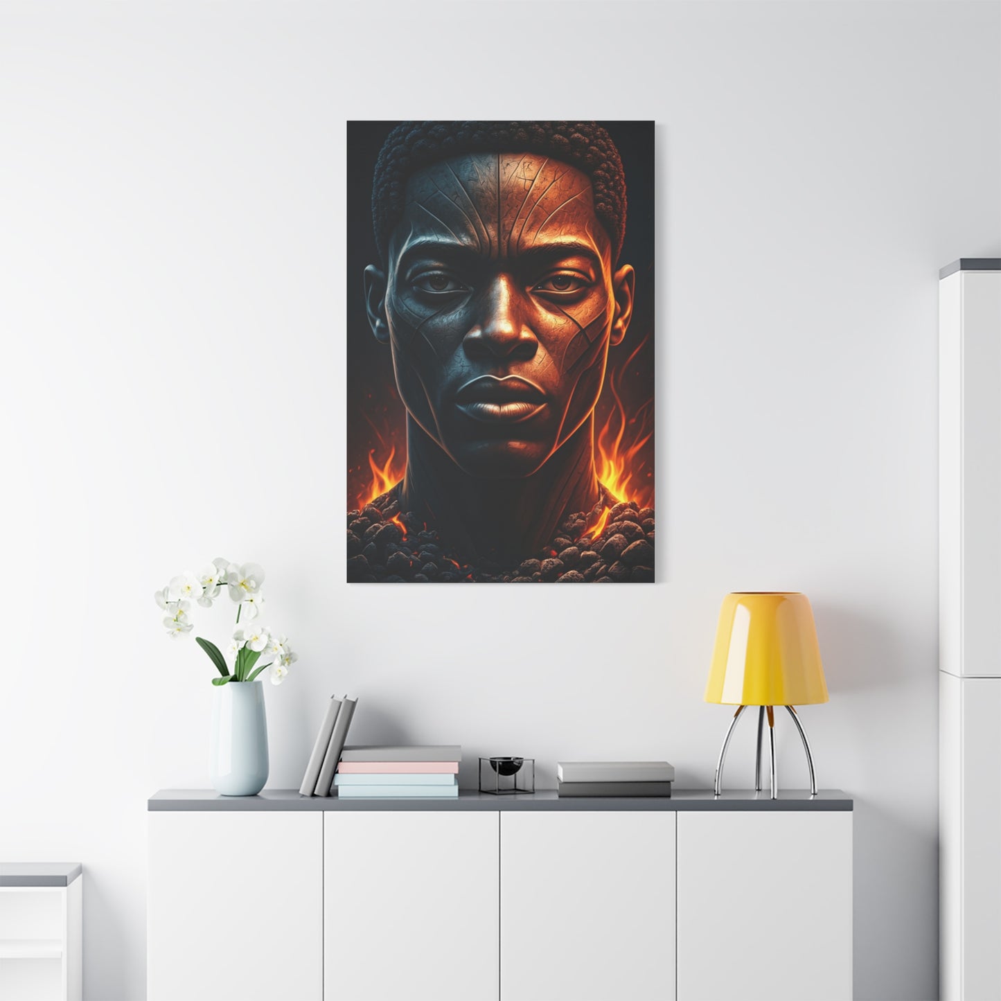 Fire and Shadow Warrior Portrait Wall Art & Canvas Prints