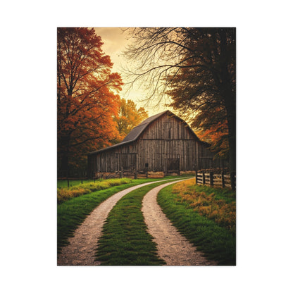 Autumn Barn Road at Golden Hour Wall Art & Canvas Prints
