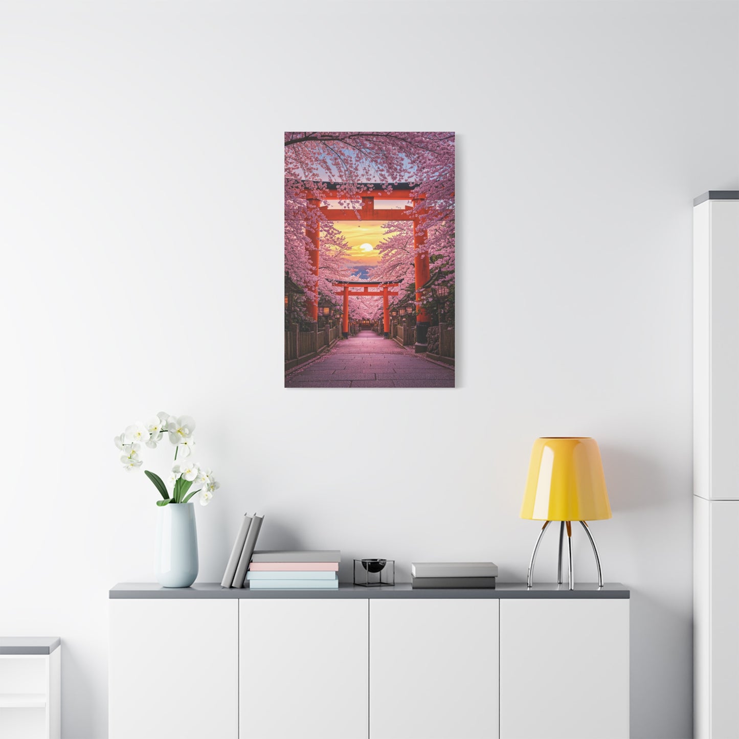 Torii Gate Sakura Pathway at Sunset Wall Art & Canvas Prints