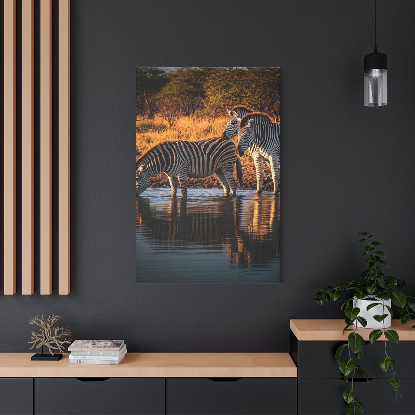 Zebra Pair at the Water’s Edge Wall Art & Canvas Prints