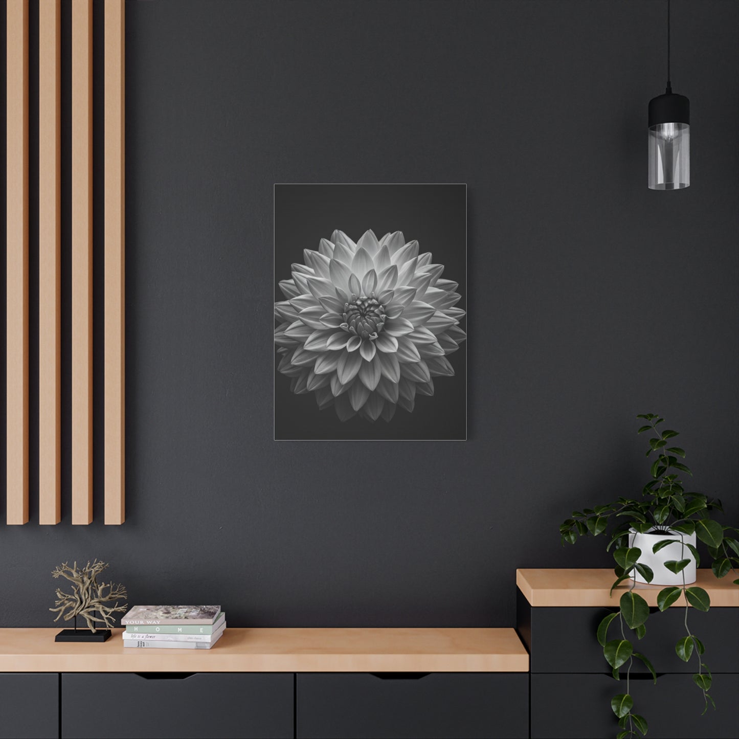 Dahlia Bloom in Shadow Monochrome Wall Art & Canvas Prints