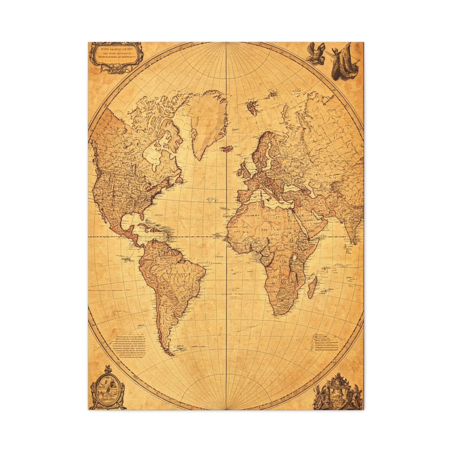 Antique Oval World Atlas Map Wall Art & Canvas Prints