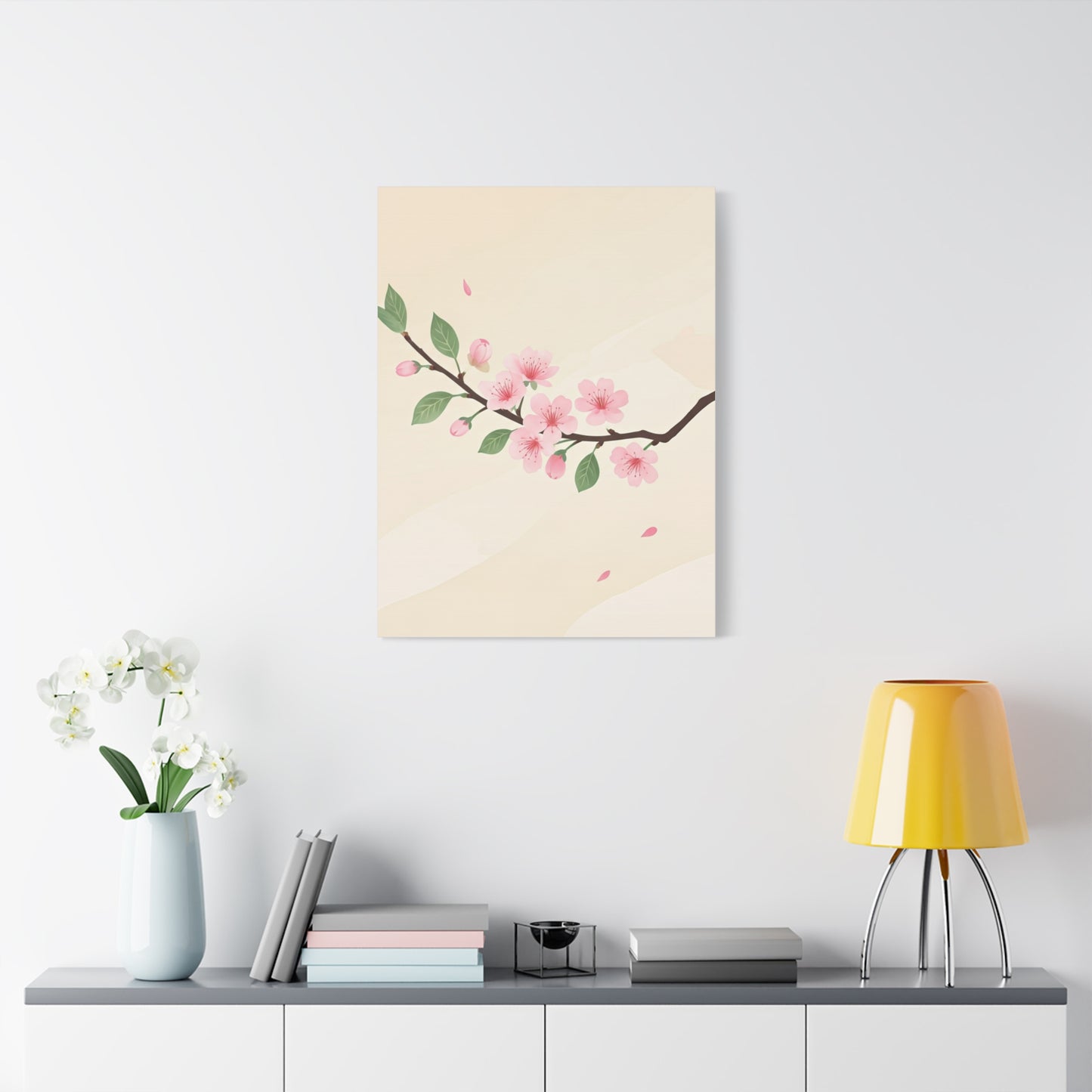 Minimal Sakura Branch Botanical Illustration Wall Art & Canvas Prints