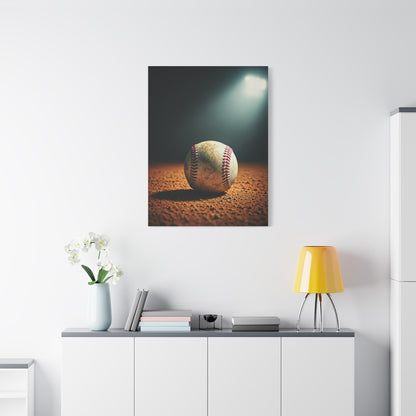 Baseball on Dirt Field Under Stadium Light Wall Art & Canvas Prints