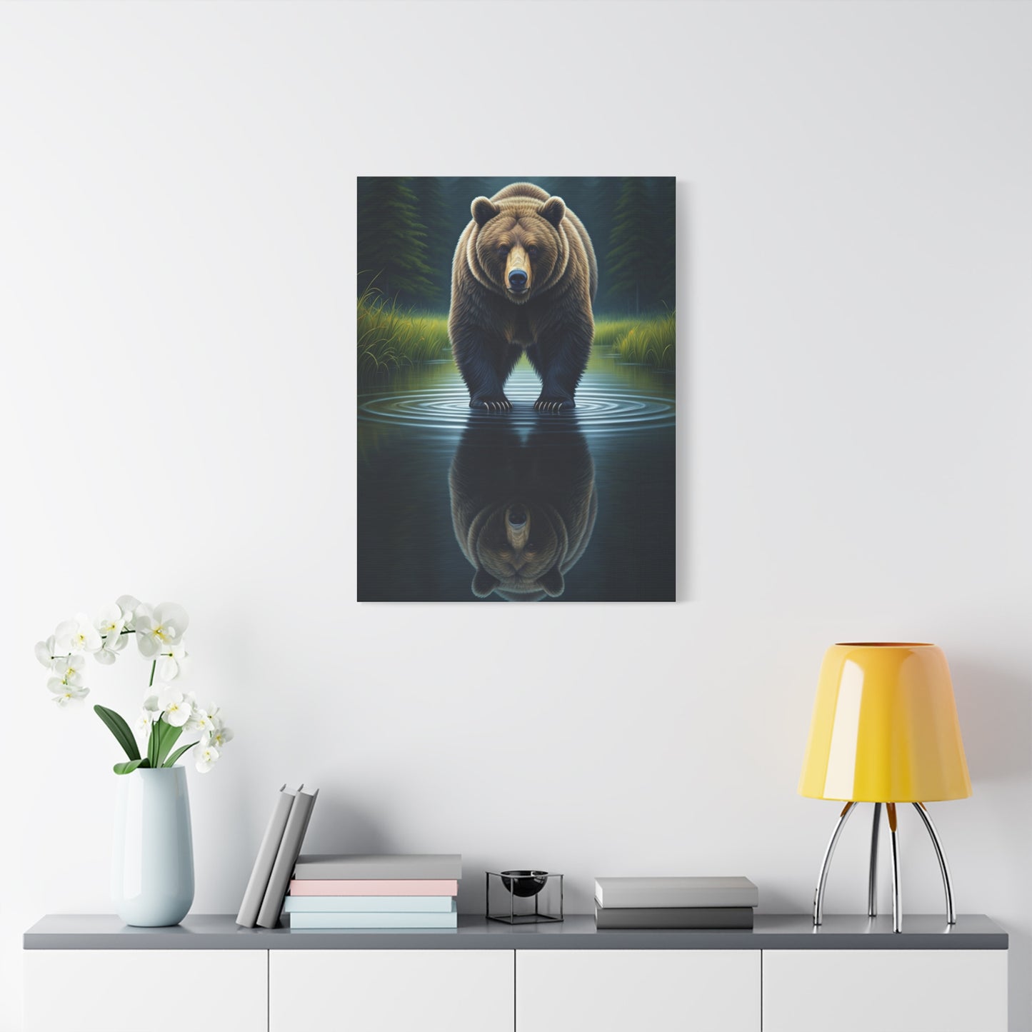 Brown Bear Reflection in Forest Water Wall Art & Canvas Prints