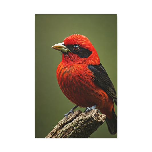 Scarlet Tanager Perched on Forest Branch Wall Art & Canvas Print