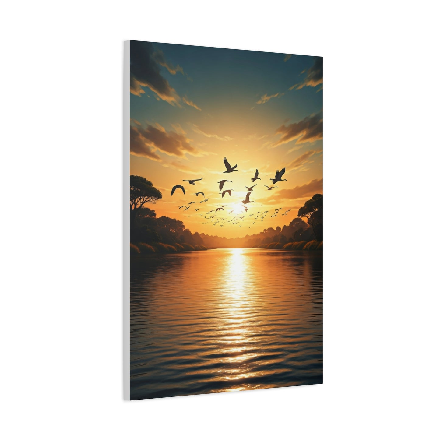 Birds in Flight Over Radiant Ocean Sunset Wall Art & Canvas Prints