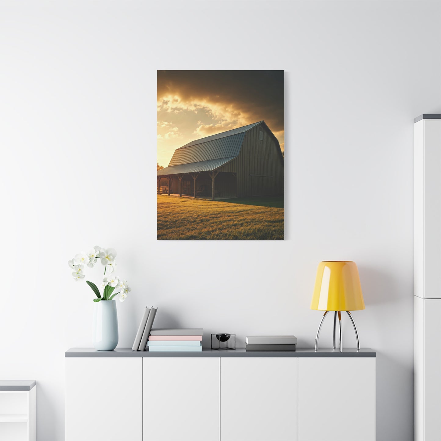 Golden Hour Farm Barn Landscape Wall Art & Canvas Prints