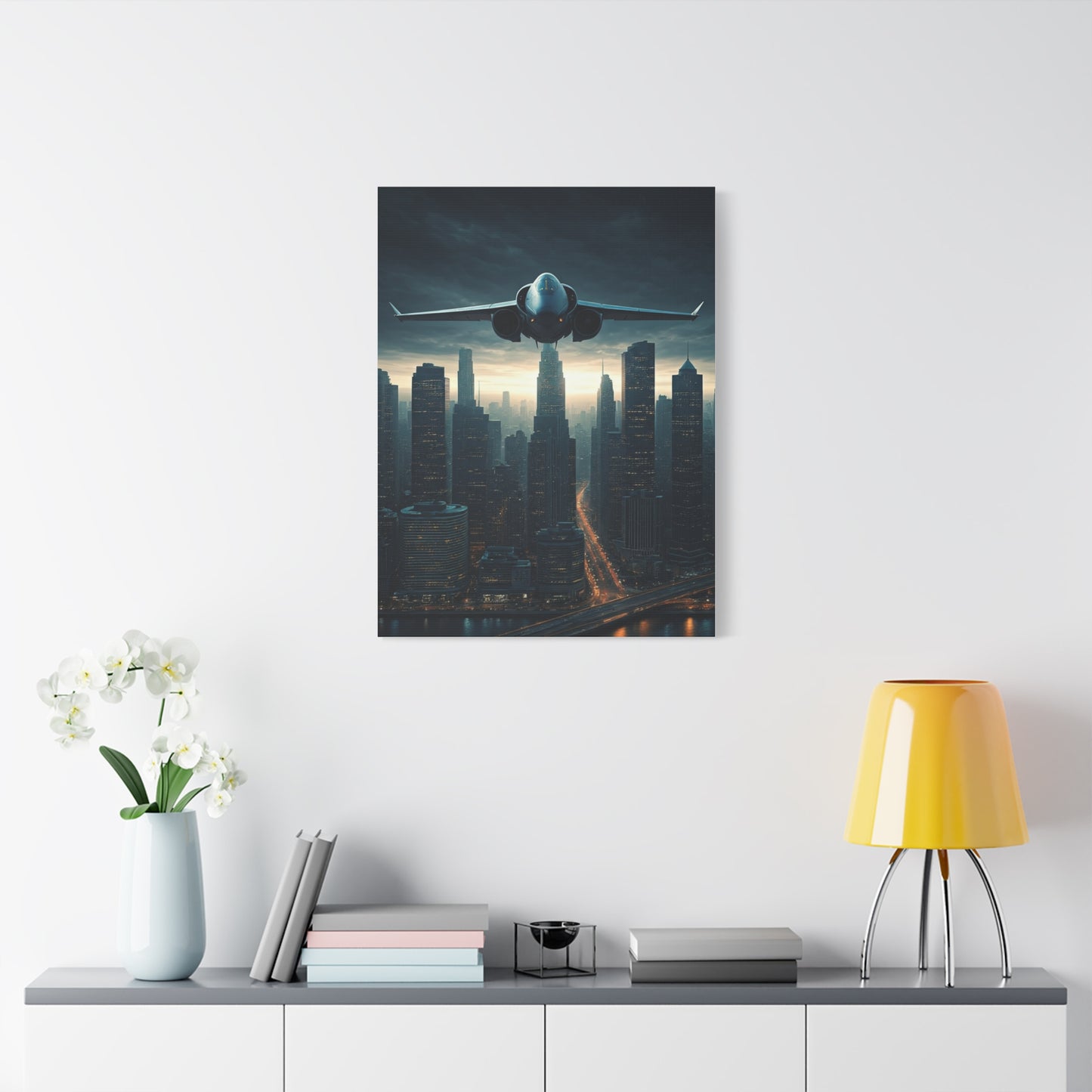City Skyline Aircraft Journey Wall Art & Canvas Prints