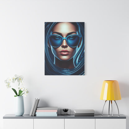 Futuristic Blue Portrait with Reflective Glasses Wall Art & Canvas Prints