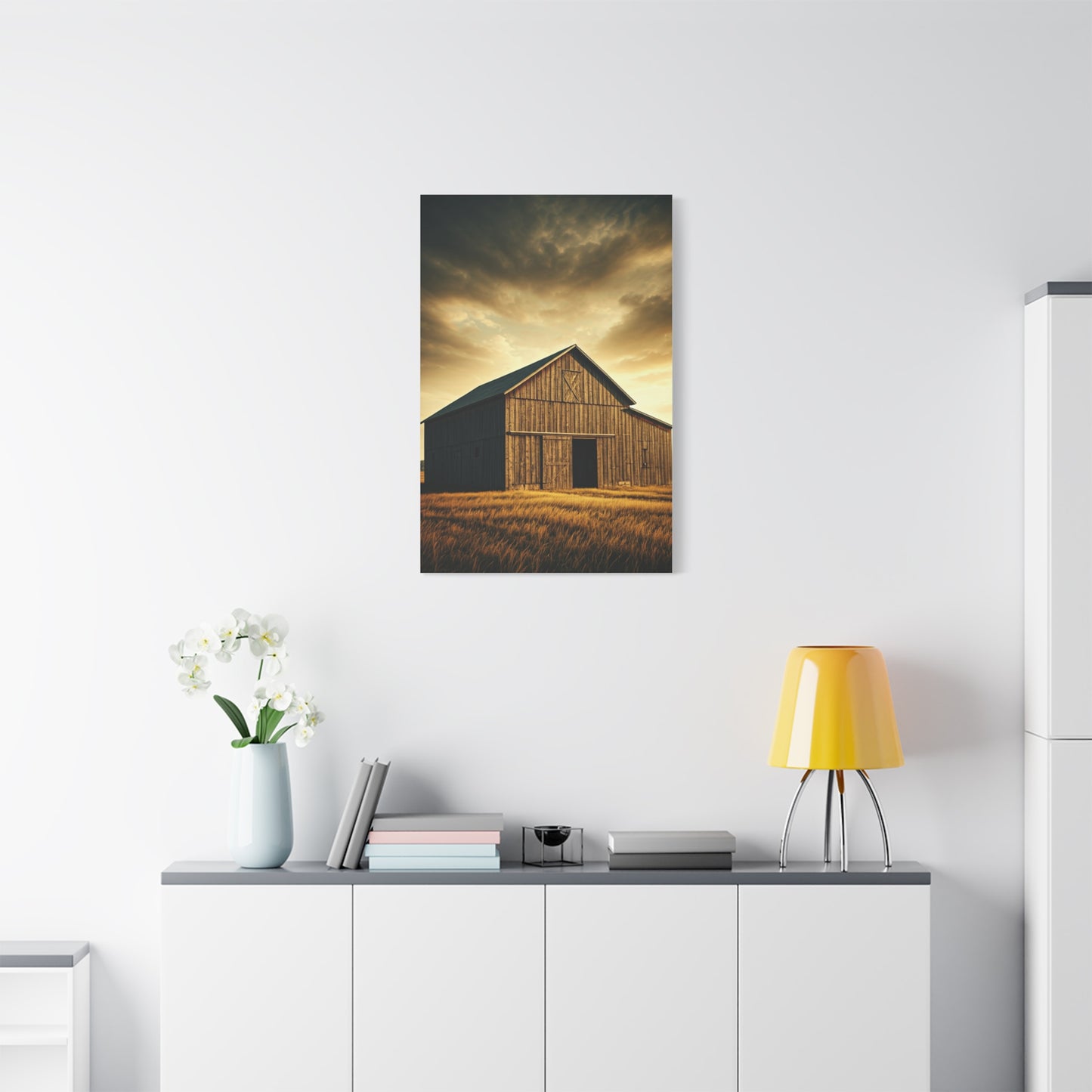 Golden Harvest Barn at Dusk Wall Art & Canvas Prints