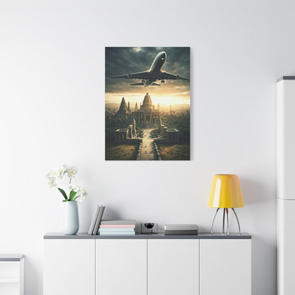 Airliner Over Ancient City Sunrise Wall Art & Canvas Prints