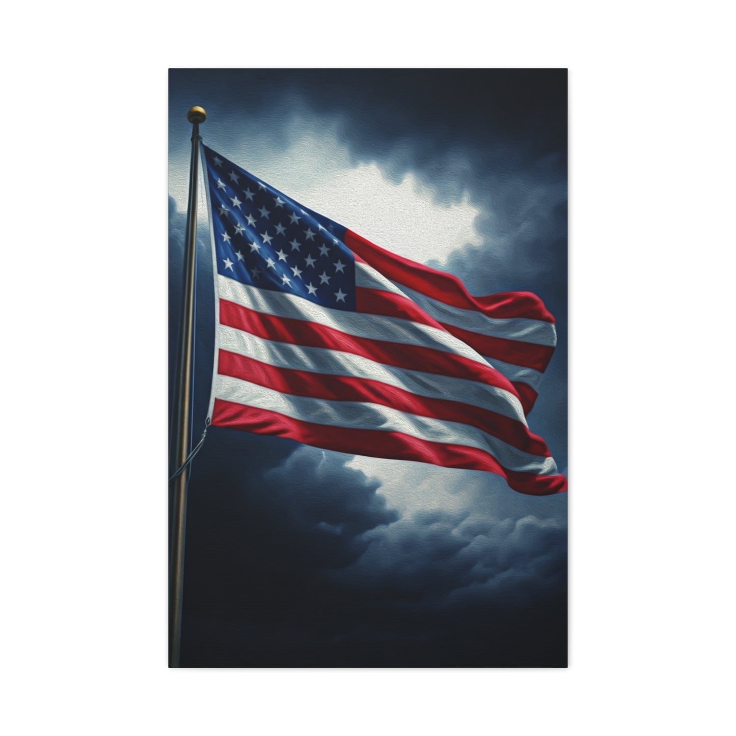 American Flag Against Stormy Skies Wall Art & Canvas Prints