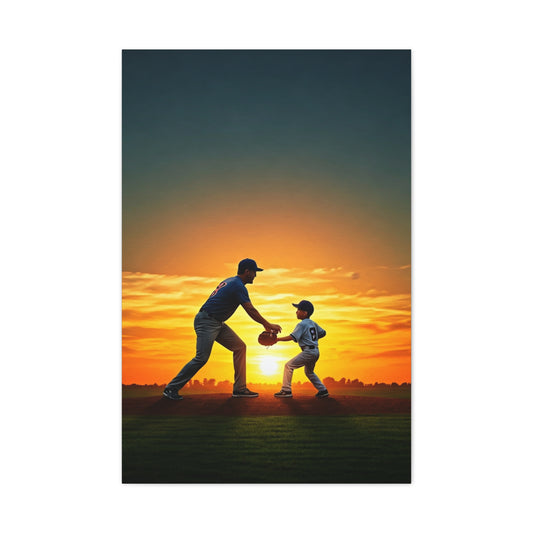Father and Child Baseball Sunset Moment Wall Art & Canvas Prints