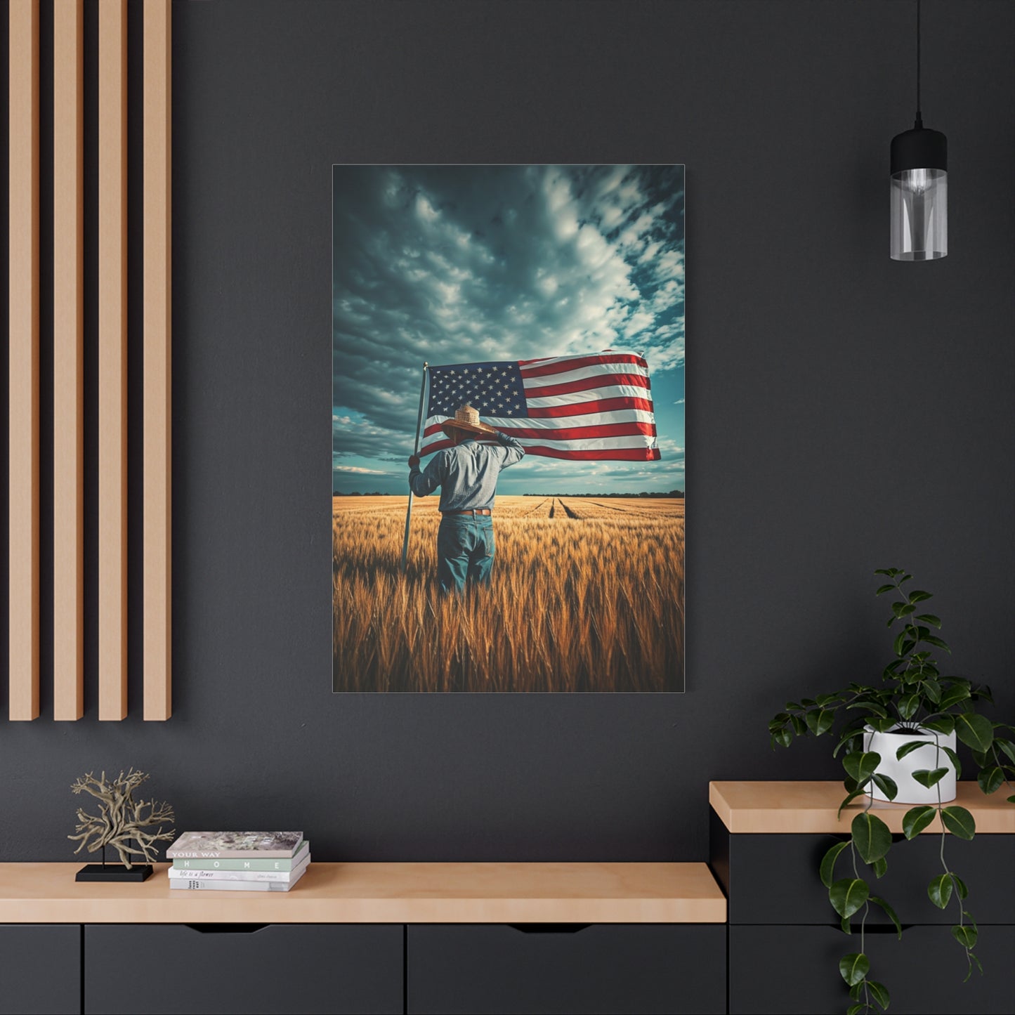 American Flag Over Golden Fields Wall Art & Canvas Prints