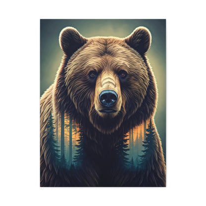Double Exposure Forest Bear Wall Art & Canvas Prints