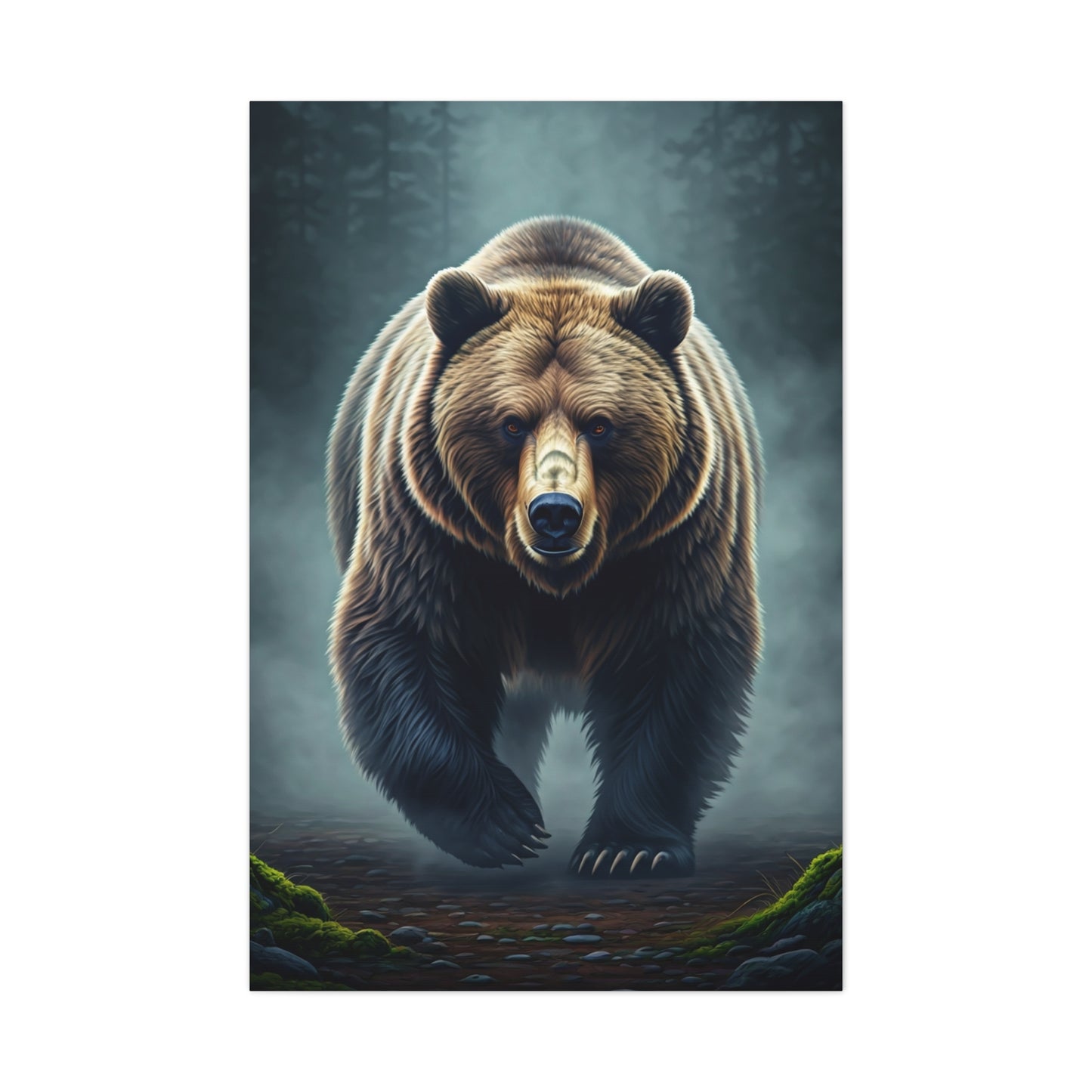 Charging Grizzly Through Mist Wall Art & Canvas Prints
