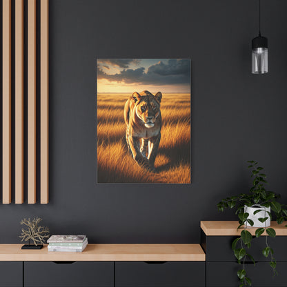 Majestic Lion Walking Through Savannah Grass Wall Art & Canvas Prints