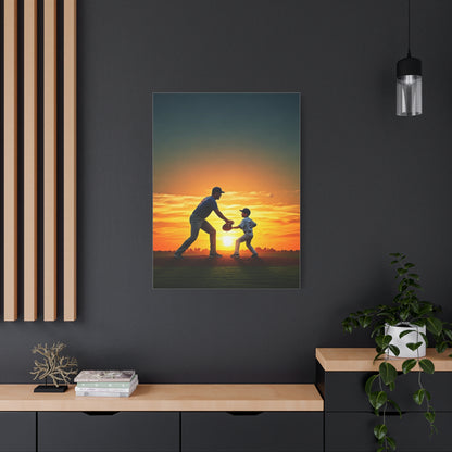 Father and Child Baseball Sunset Moment Wall Art & Canvas Prints