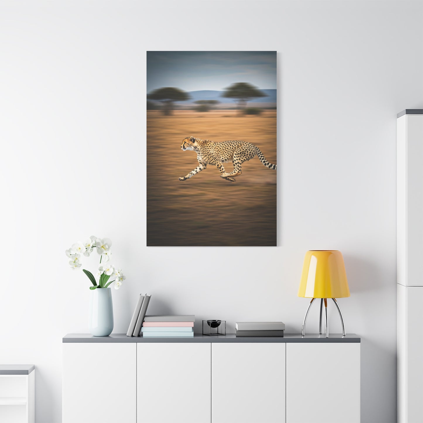 Cheetah Sprint Across the Desert Plains Wall Art & Canvas Prints