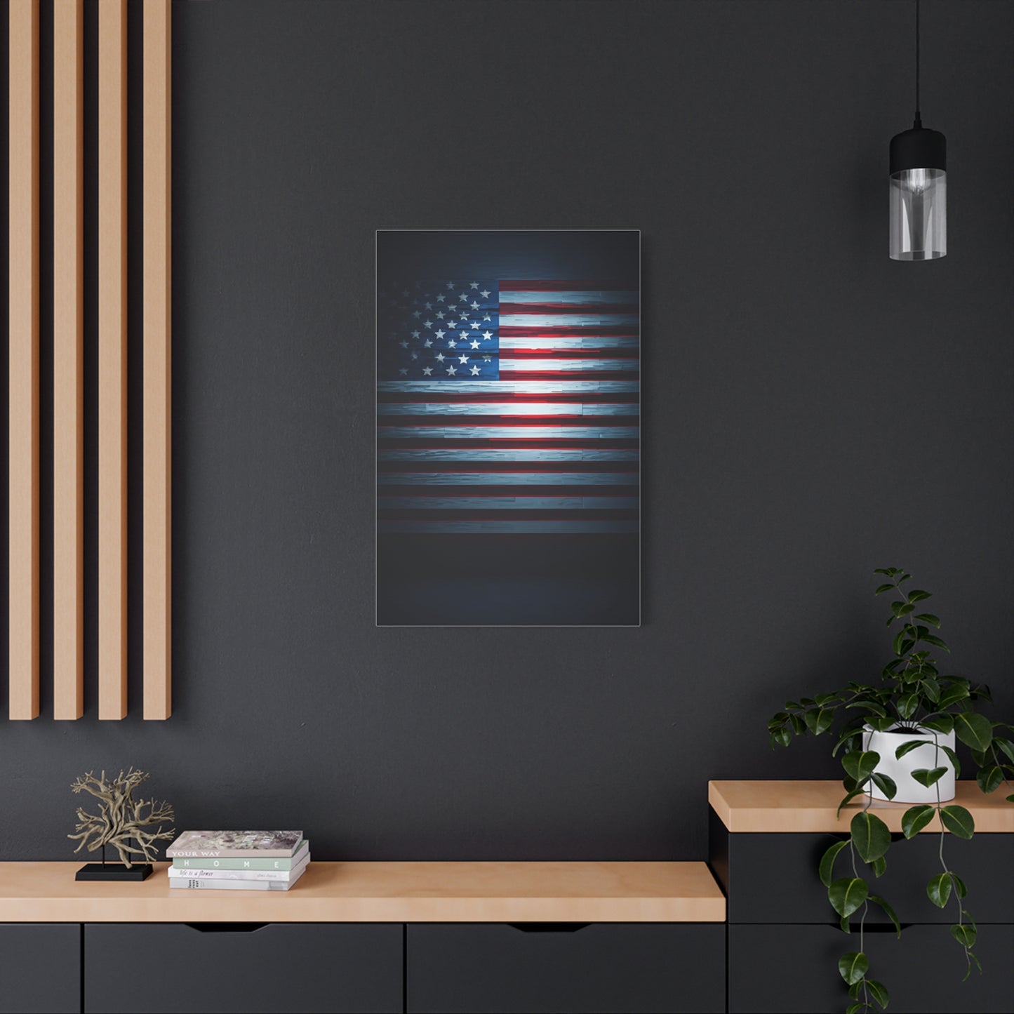 Minimalist Dark American Flag Glow Wall Art & Canvas Prints