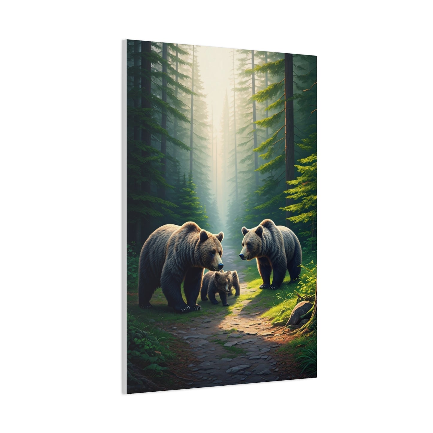 Bear Family Forest Path Scene Wall Art & Canvas Prints