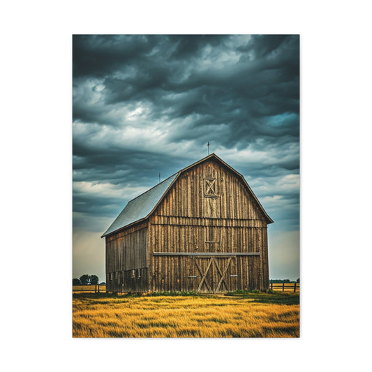 Classic Wooden Barn Beneath Rolling Clouds Wall Art & Canvas Prints