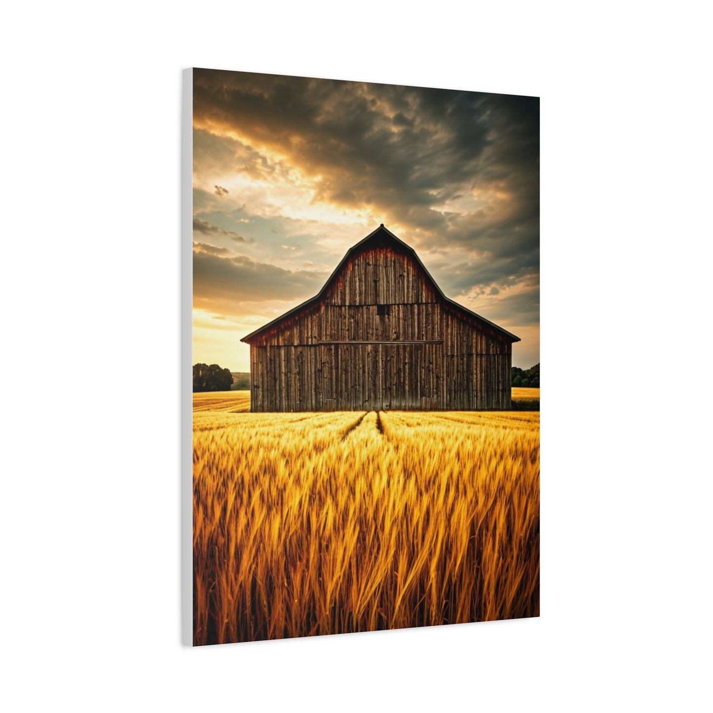 Golden Wheatfield Barn at Sunset Wall Art & Canvas Prints