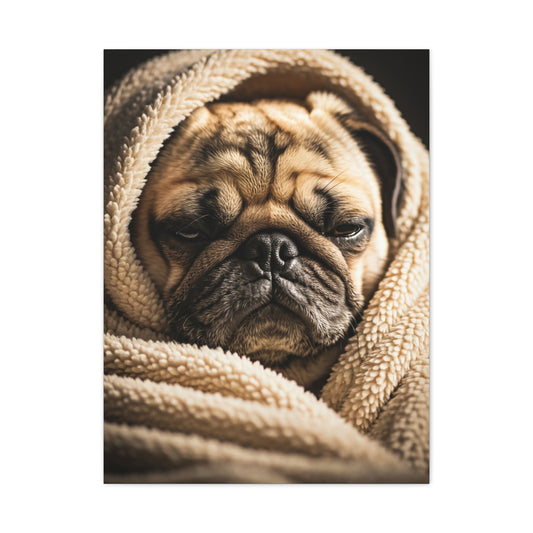 Wrapped in Warmth Pug Wall Art & Canvas Print