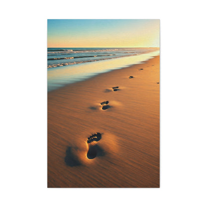 Golden Footprints in Sunset Sand Wall Art & Canvas Prints