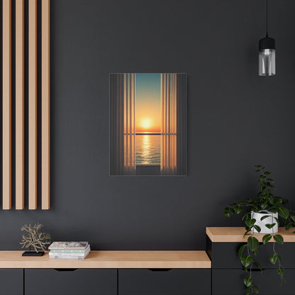 Golden Horizon Through Sheer Curtains Wall Art & Canvas Prints