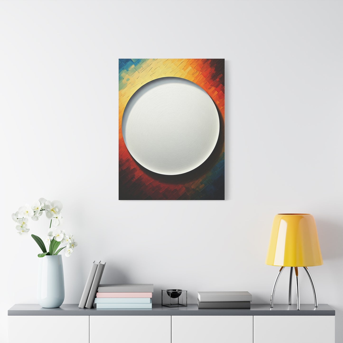 Celestial White Orb Modern Abstract Wall Art & Canvas Prints