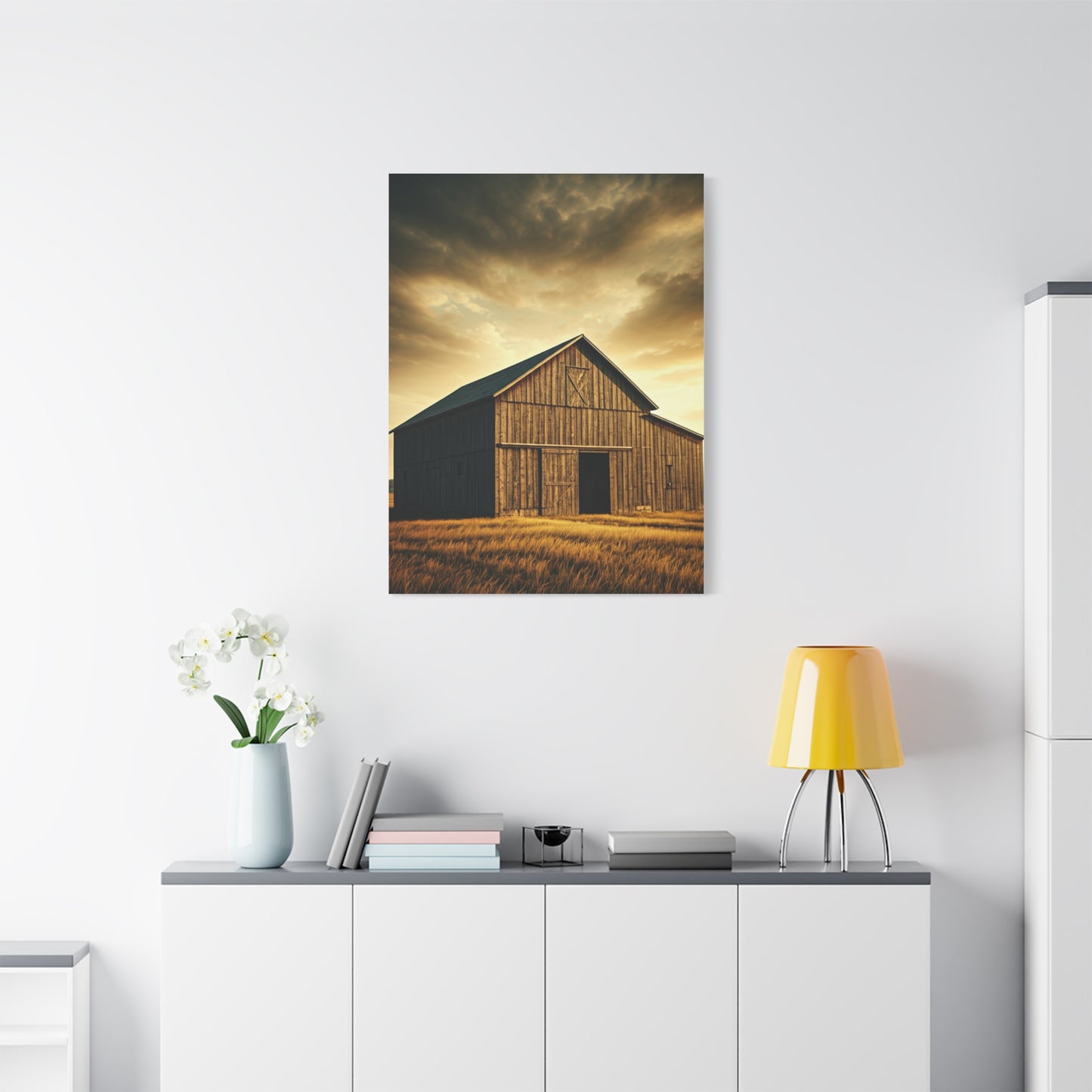 Golden Harvest Barn at Dusk Wall Art & Canvas Prints