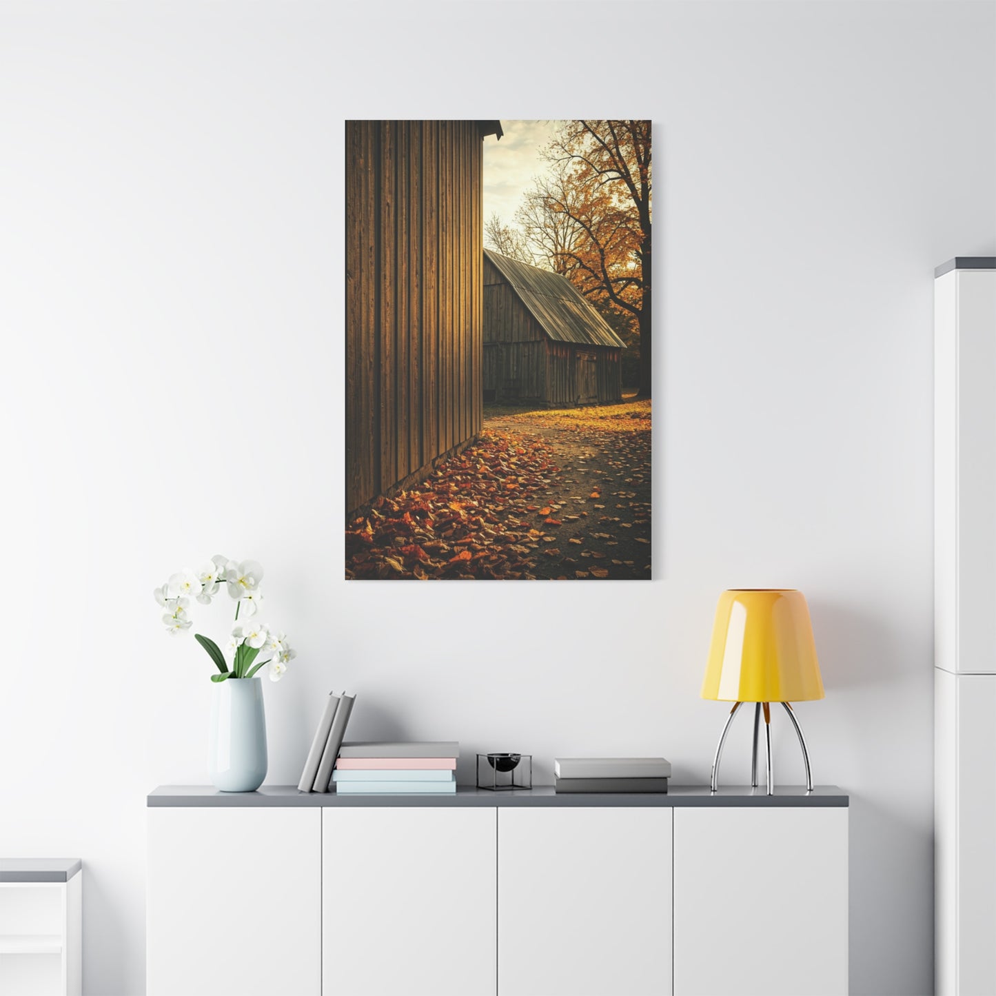 Autumn Path Beside the Old Barn Wall Art & Canvas Prints